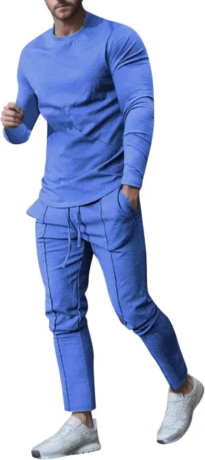 2023 Men's Tracksuit 2 Piece Long Sleeve Pullover Sweatpants Jogging Sets Stylish Plain Track Suit Athletic Casual Sweatsuit