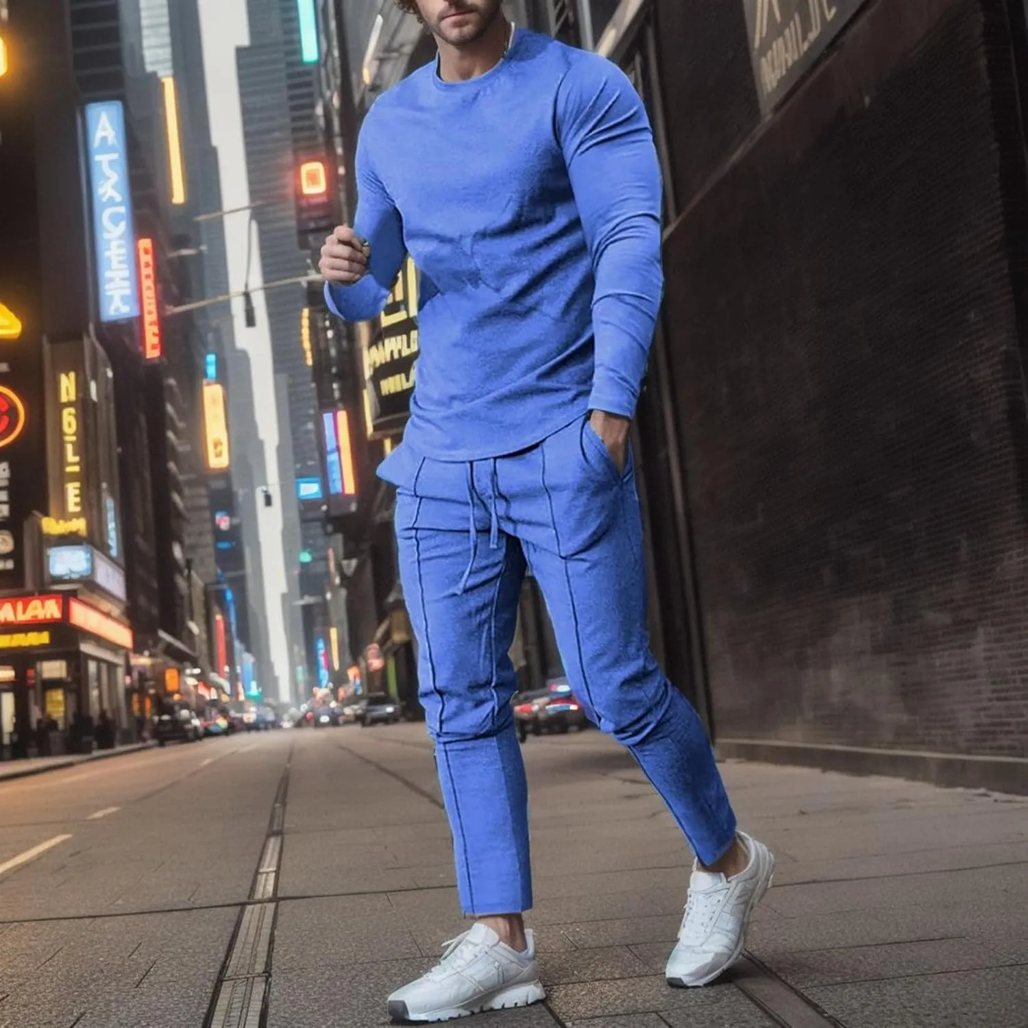 2023 Men's Tracksuit 2 Piece Long Sleeve Pullover Sweatpants Jogging Sets Stylish Plain Track Suit Athletic Casual Sweatsuit