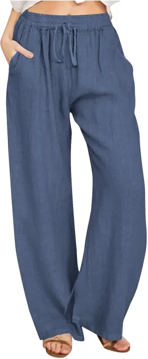 2025 Women Striped Wide Leg Pant Casual Drawstring Waist Pant Baggy Contrast Lounge Sleepwear Straight Leg Trouser