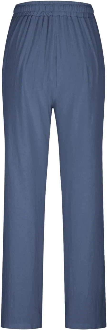 2025 Women Striped Wide Leg Pant Casual Drawstring Waist Pant Baggy Contrast Lounge Sleepwear Straight Leg Trouser