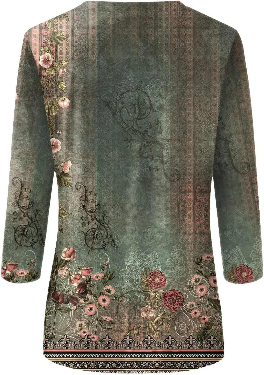 3/4 Length Sleeve Womens Tops Crew Neck Blouses Loose Fit Tunic Tops Casual Tee Shirt Floral Print Summer T-Shirts