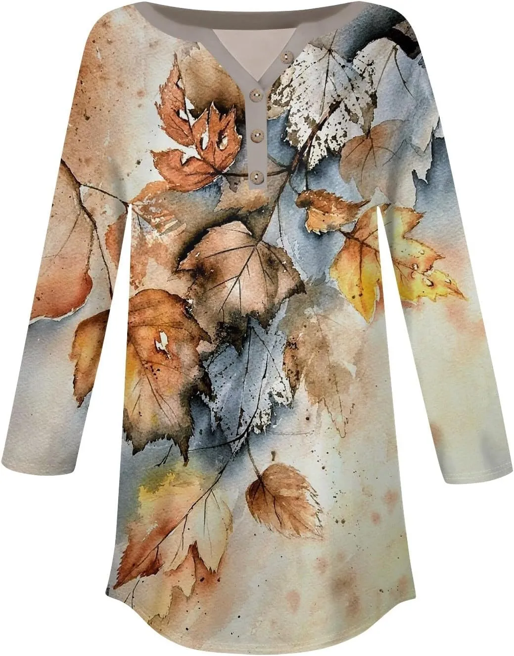 3/4 Length Sleeve Womens Tops Dressy Casual Henley Neck Button Down Shirts Floral Blouses Summer Tops Tunic Top