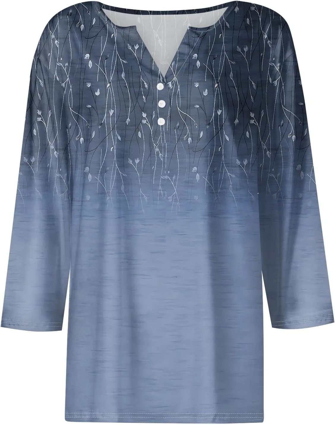 3/4 Length Sleeve Womens Tops Dressy Casual T-Shirt V Neck Button Down Shirts Floral Blouses