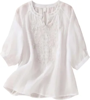 3/4 Sleeve Linen Shirts for Women 2025 Summer Retro Embroidered Boho Tops V-Neck Dressy Casual Trendy Vacation Blouse