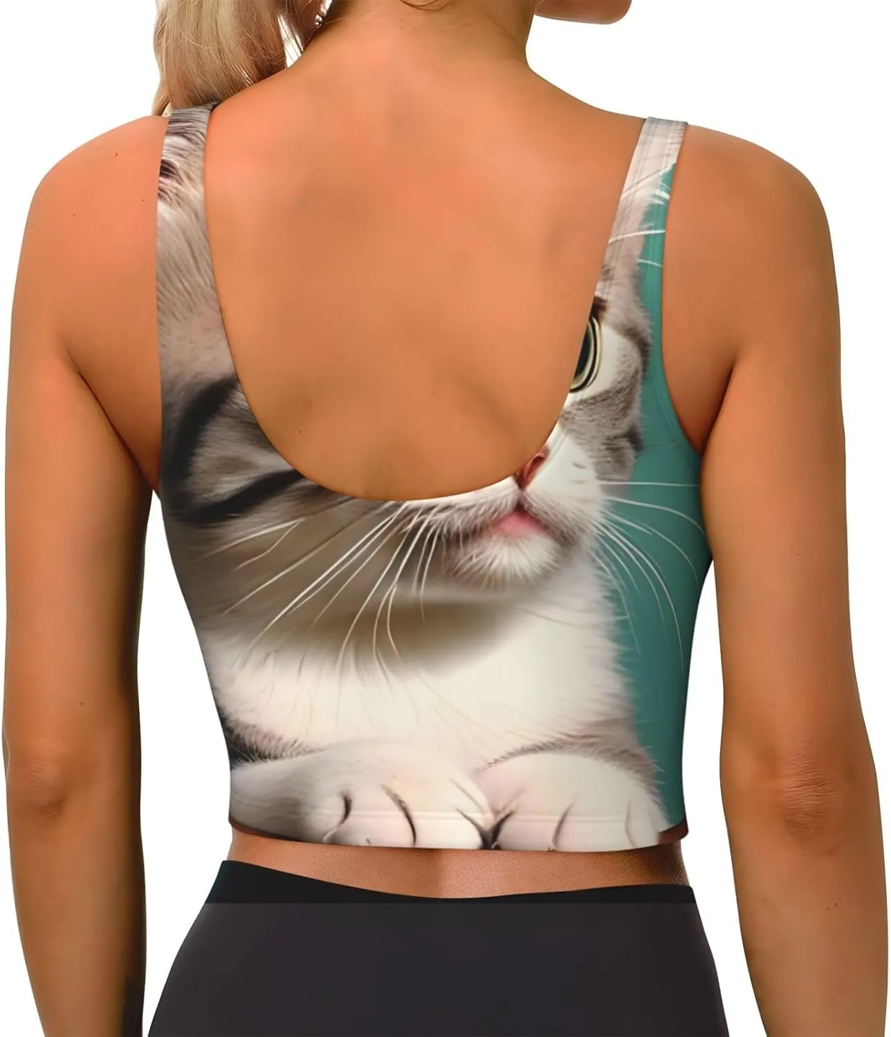 A Curious Cat Women's Sexy Sports Vest Sleeveless Athletic Gym T-Shirts Vest U-Shaped Back Quick Dry Top