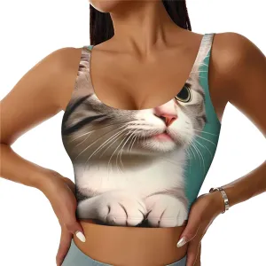 A Curious Cat Women's Sexy Sports Vest Sleeveless Athletic Gym T-Shirts Vest U-Shaped Back Quick Dry Top