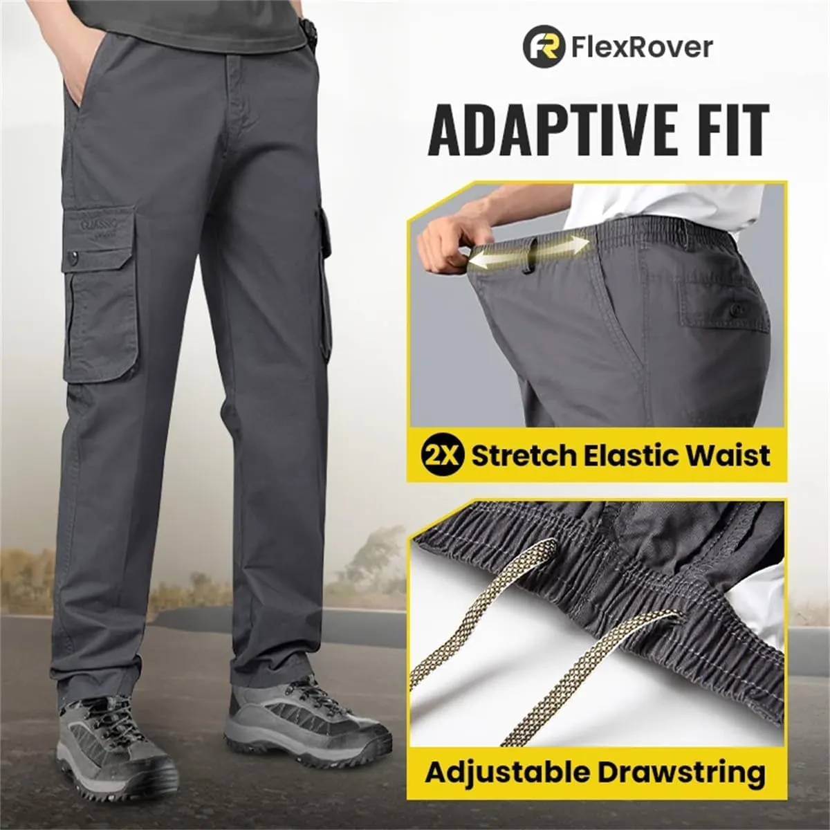 Adorlina Pants for Men, FlexRover-Ultra Comfort Flex Fit Multi-Pocket Durable Pants, Relaxed Fit Tactical Cargo Pants