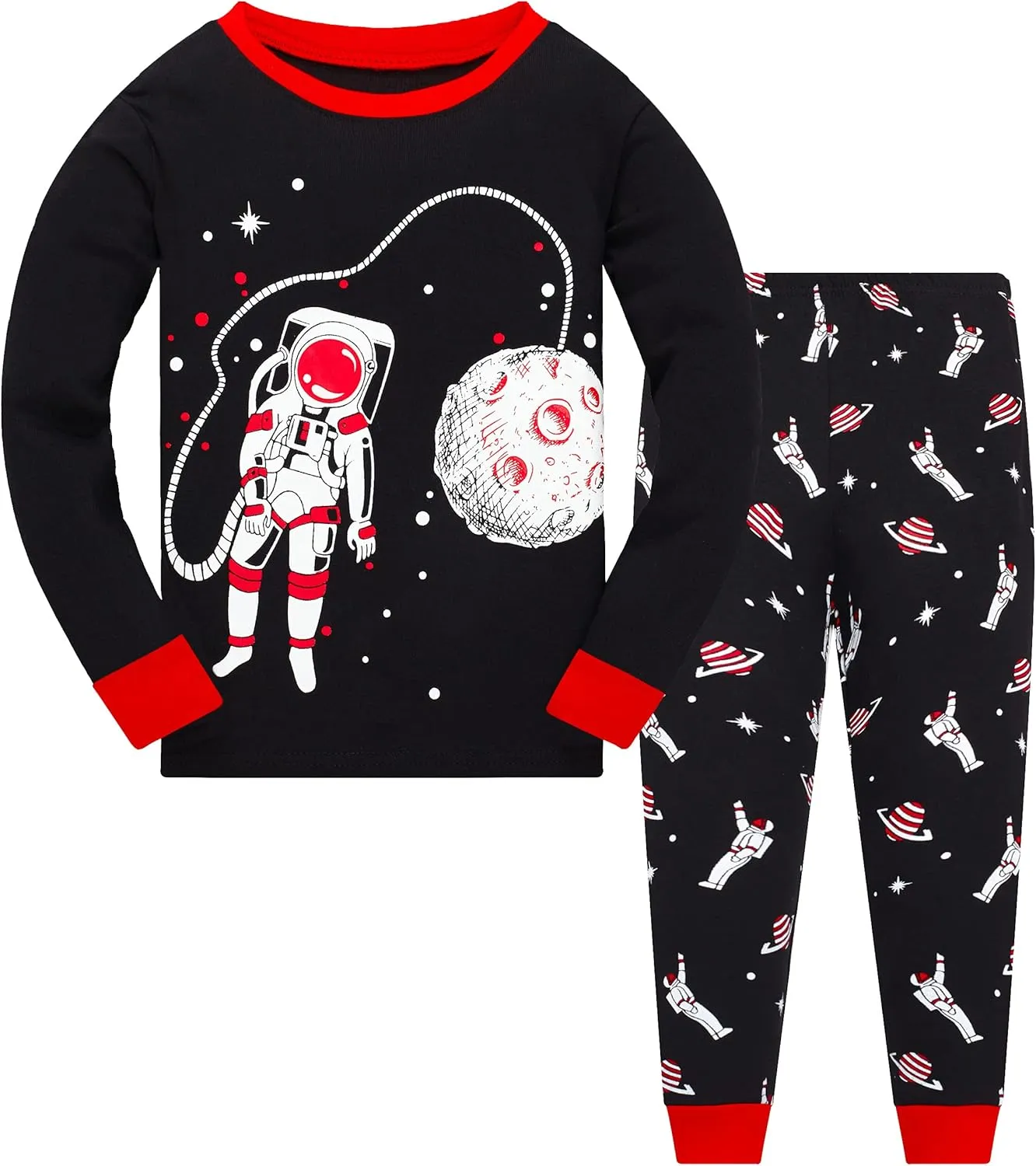 Akyzic Toddler Boys Planet Pajamas Dinosaur Cotton Kids Truck 2 Piece Train Kids Pjs Sleepwear Clothes Set 3-10T
