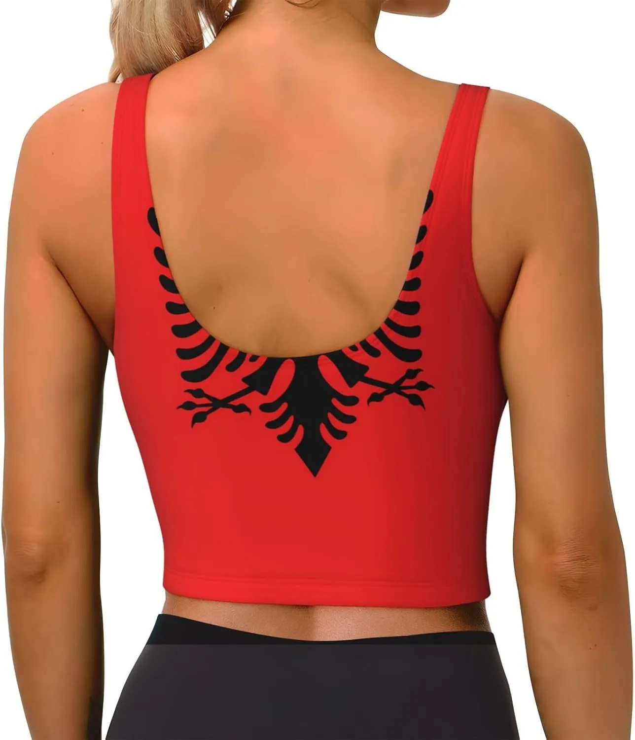 Albanian Flag Women's Sexy Sports Vest Sleeveless Athletic Gym T-Shirts Vest U-Shaped Back Quick Dry Top