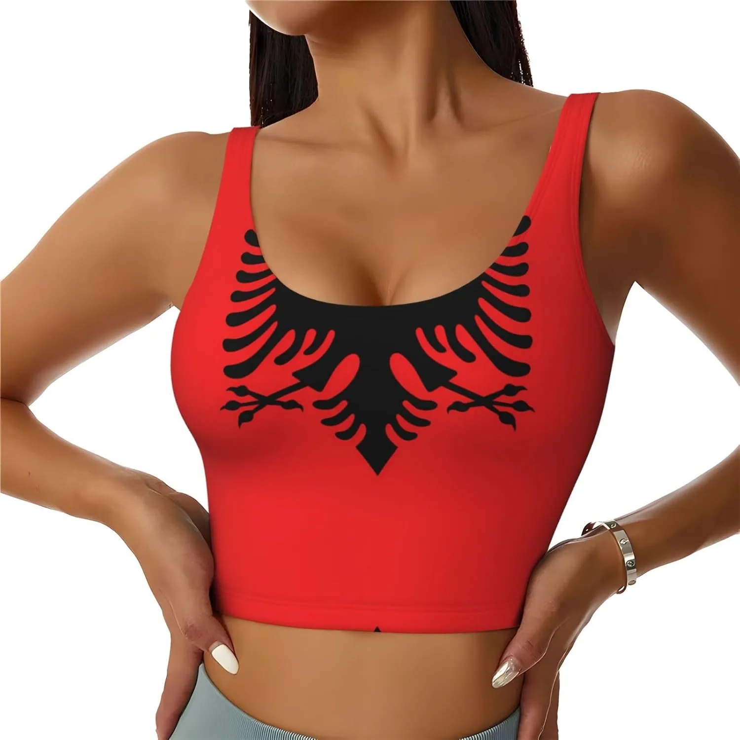 Albanian Flag Women's Sexy Sports Vest Sleeveless Athletic Gym T-Shirts Vest U-Shaped Back Quick Dry Top