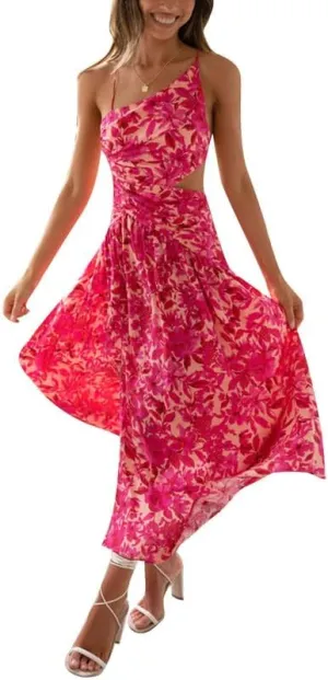 Argeousgor Women One Shoulder Midi Dress Y2K Pleated Bodycon Long Dresses Asymmetrical Ruffle Cocktail Evening Party Dress