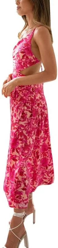 Argeousgor Women One Shoulder Midi Dress Y2K Pleated Bodycon Long Dresses Asymmetrical Ruffle Cocktail Evening Party Dress