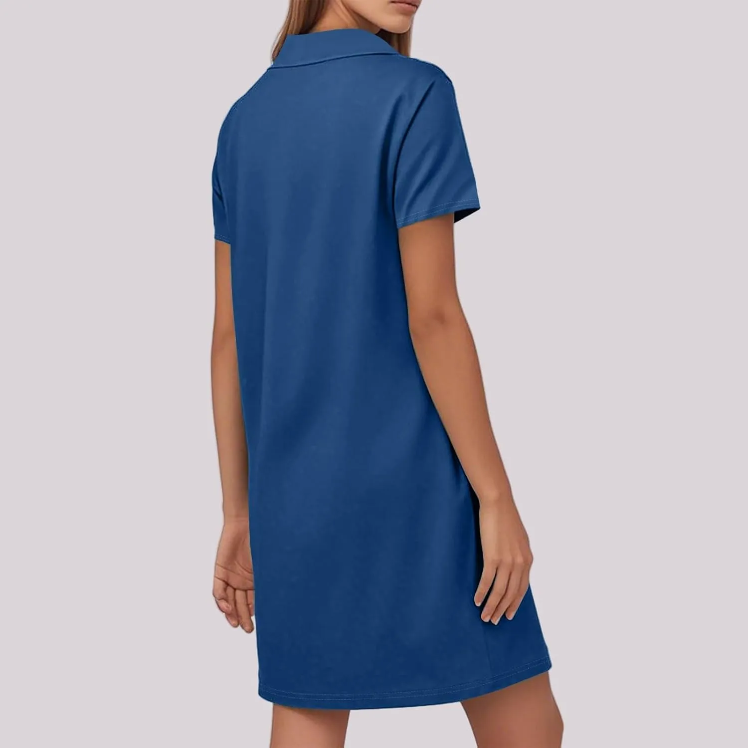 Azeralia Women's 2025 Summer Short Sleeve Mini Dress Casual Collared V Neck Loose T Shirt Dresses Maxi Dresses