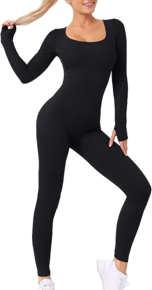 Baetty Long Sleeve Romper Bodysuit Women Yoga Sports Jumpsuits Workout Ribbed