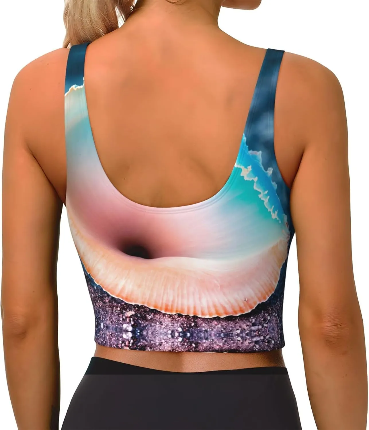 Beach Conch Women's Sexy Sports Vest Sleeveless Athletic Gym T-Shirts Vest U-Shaped Back Quick Dry Top