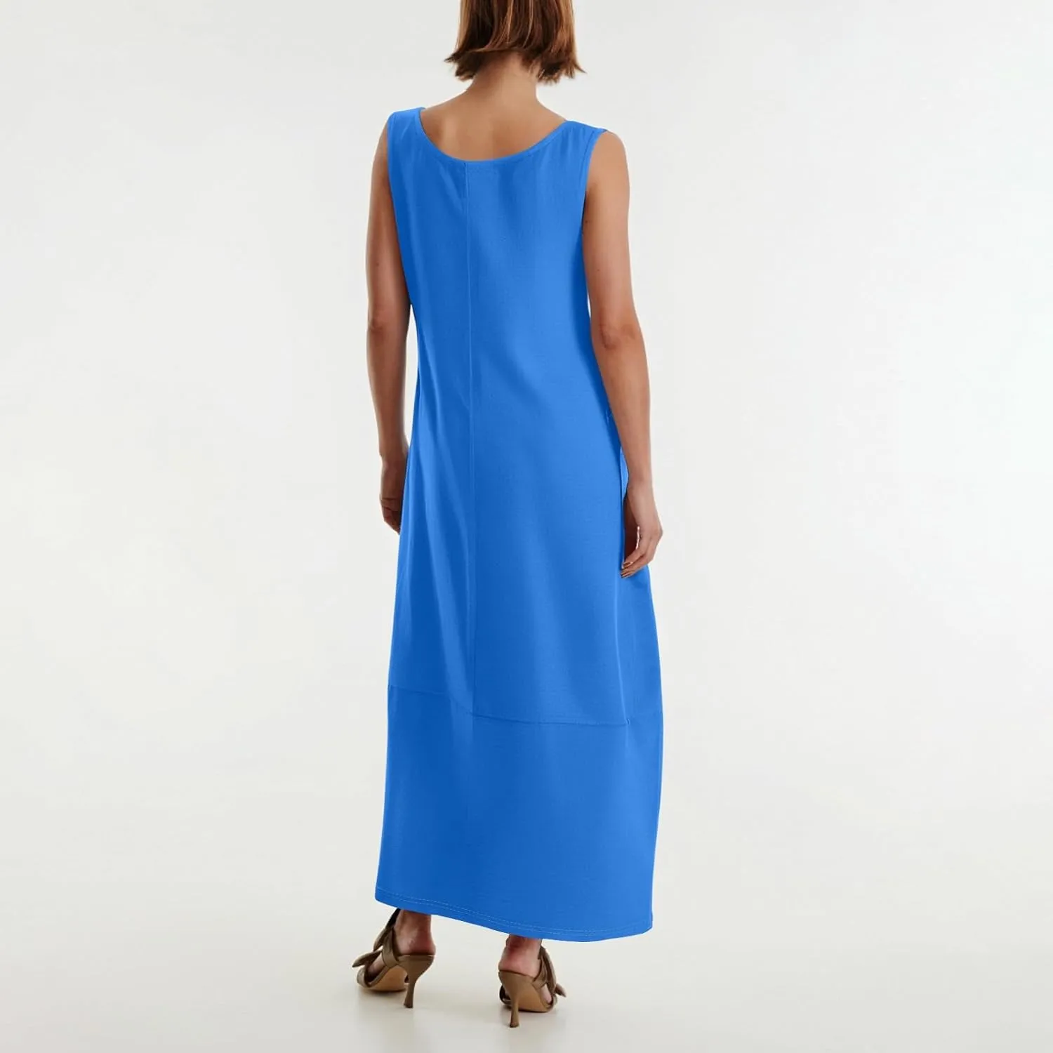 Beach Dresses for Women 2025 Vacation Beach Sleeveless Round Solid Pleated Shift Tank Sundress with Pocket, S-2Xl