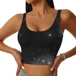 Black And White Galaxy Women'S Sexy Sports Vest Sleeveless Athletic Gym T-Shirts Vest U-Shaped Back Quick Dry Top