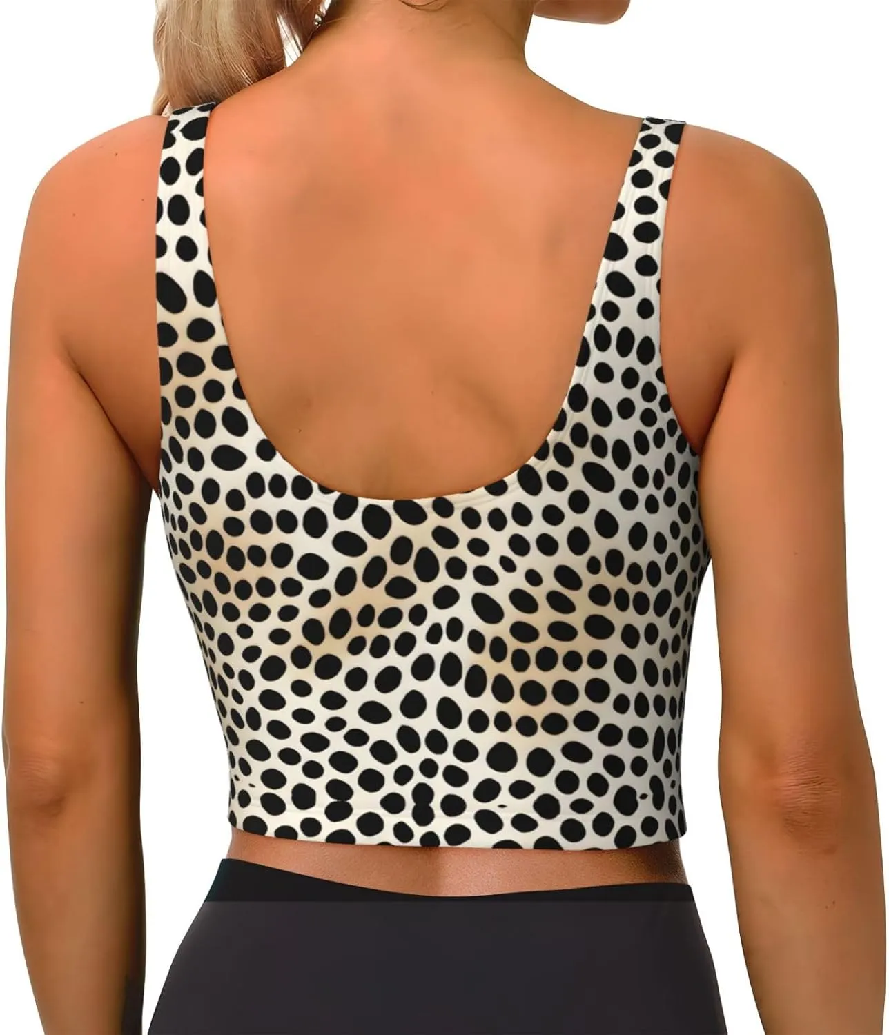 Black and White Leopard Women's Sexy Sports Vest Sleeveless Athletic Gym T-Shirts Vest U-Shaped Back Quick Dry Top