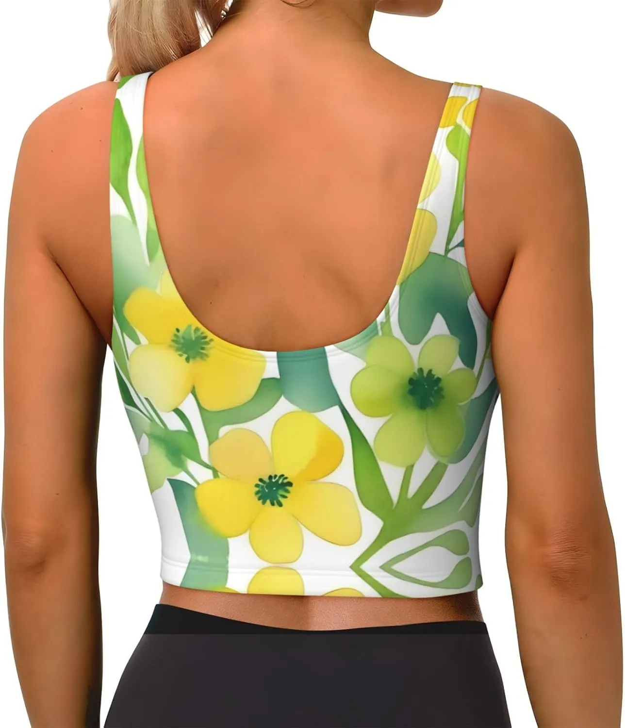 Blooming Yellow Flower Women's Sexy Sports Vest Sleeveless Athletic Gym T-Shirts Vest U-Shaped Back Quick Dry Top