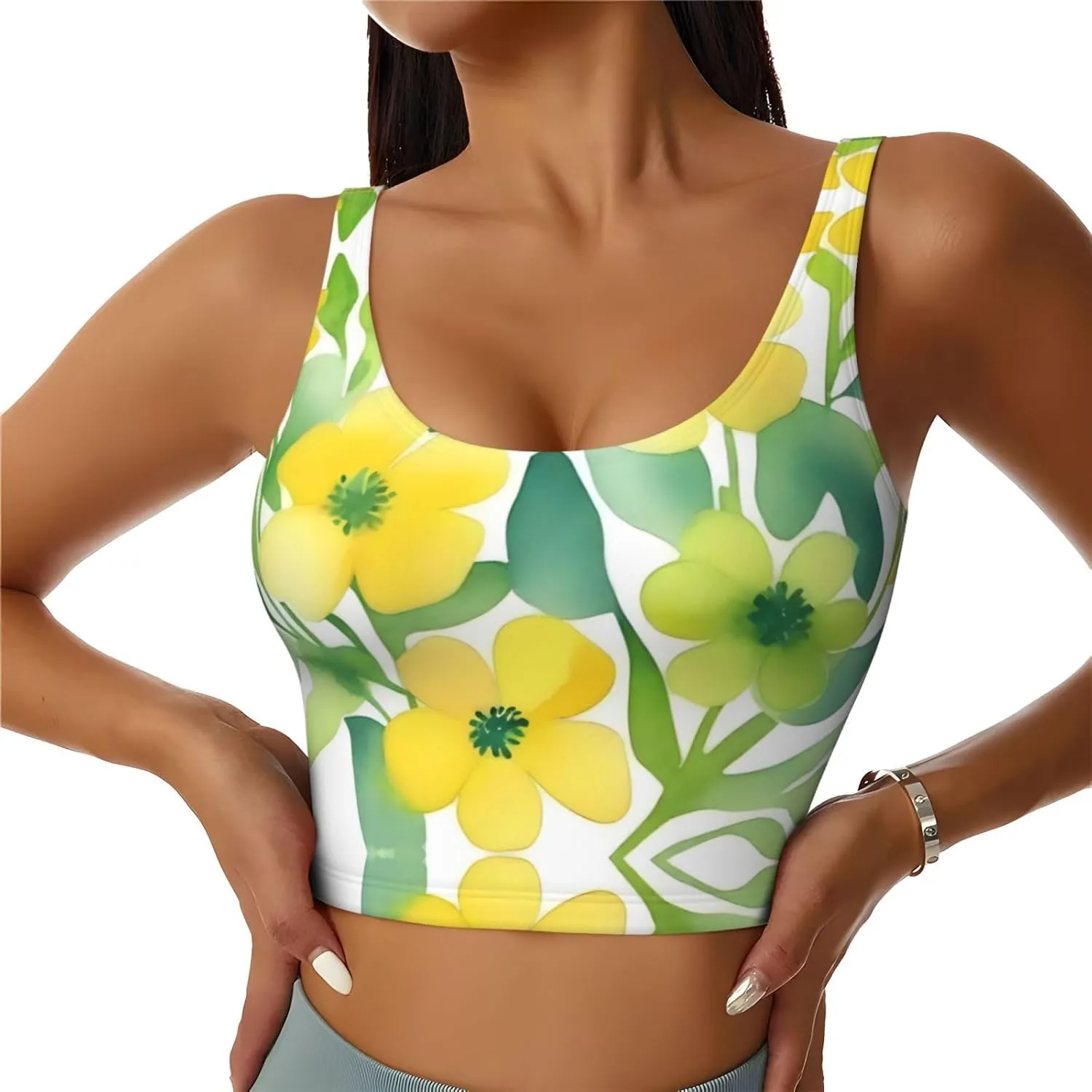 Blooming Yellow Flower Women's Sexy Sports Vest Sleeveless Athletic Gym T-Shirts Vest U-Shaped Back Quick Dry Top