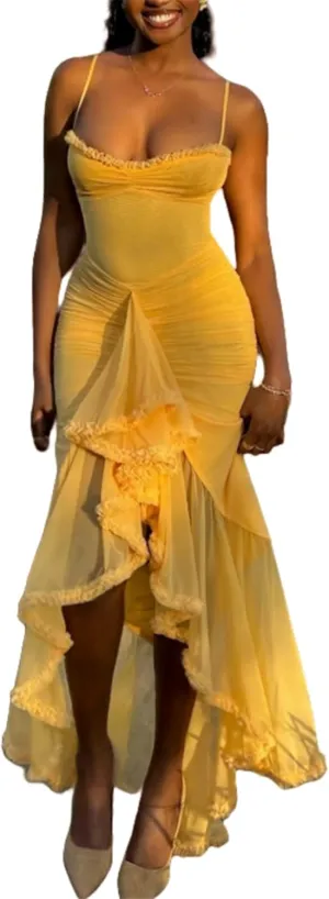 Bodycon Maxi Dress,Cocktail Maxi Dress,Sexy Summer Trendy Party Club Spaghetti Strap Lace Ruched Midi Dress