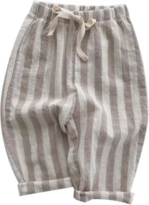 Boys Cotton Linen Harem Bloomers Pants for Baby Toddler Striped Bloomer Elastic Basic Harem Pants Joggers