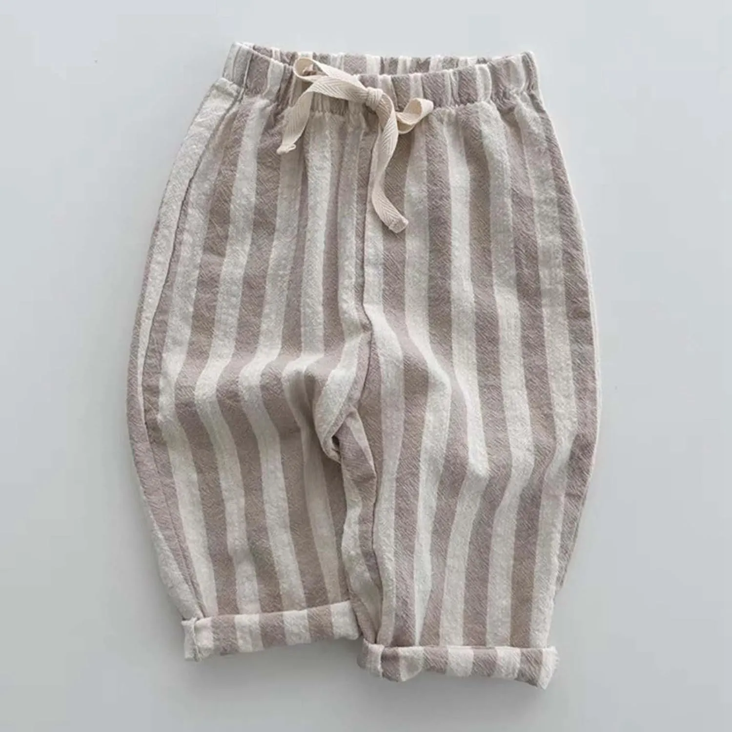Boys Cotton Linen Harem Bloomers Pants for Baby Toddler Striped Bloomer Elastic Basic Harem Pants Joggers
