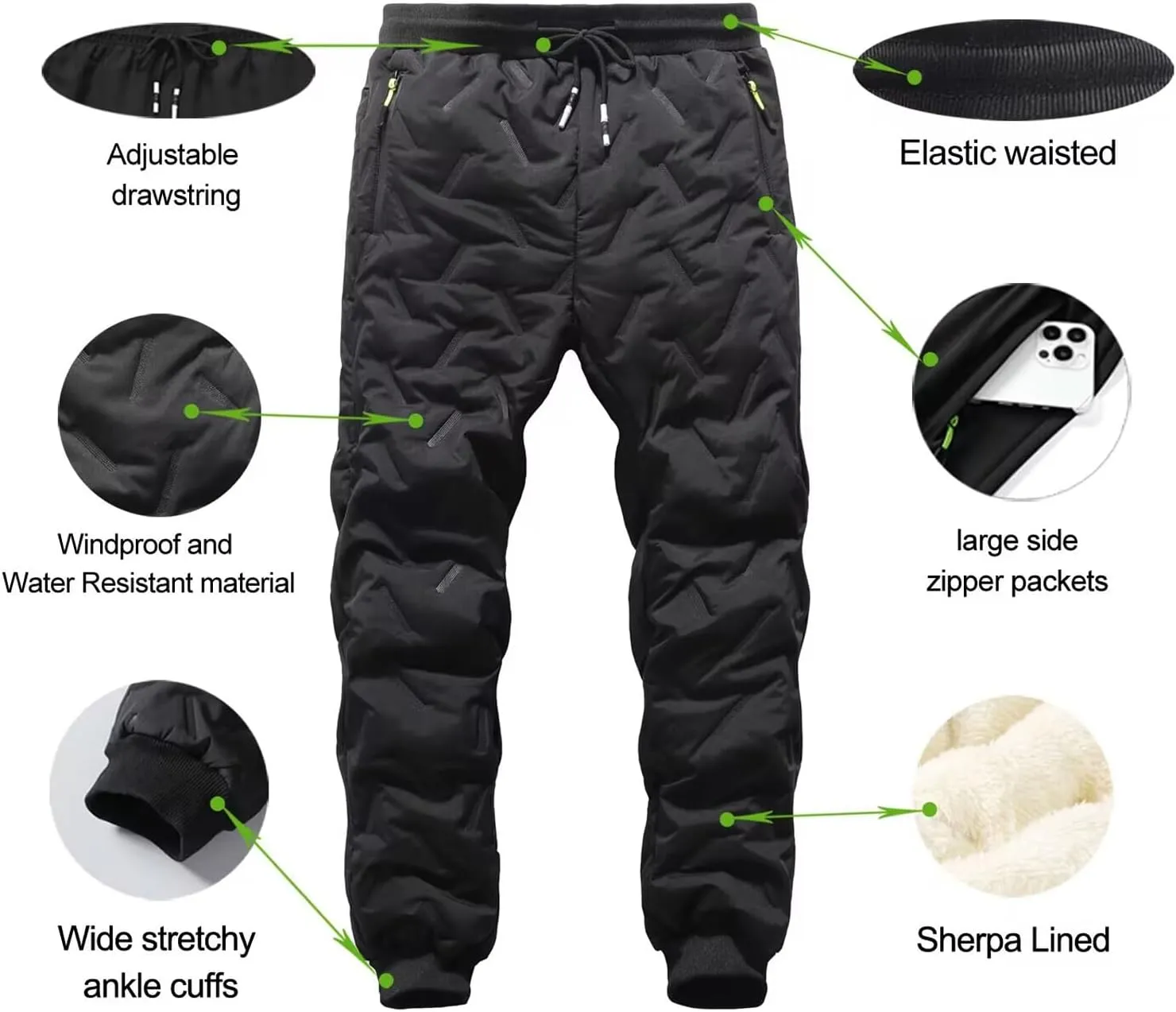 Boy's Winter Snow Pants Sherpa Lined Sweatpants Thicken Warm Fleece Pants Sports Jogger Pants
