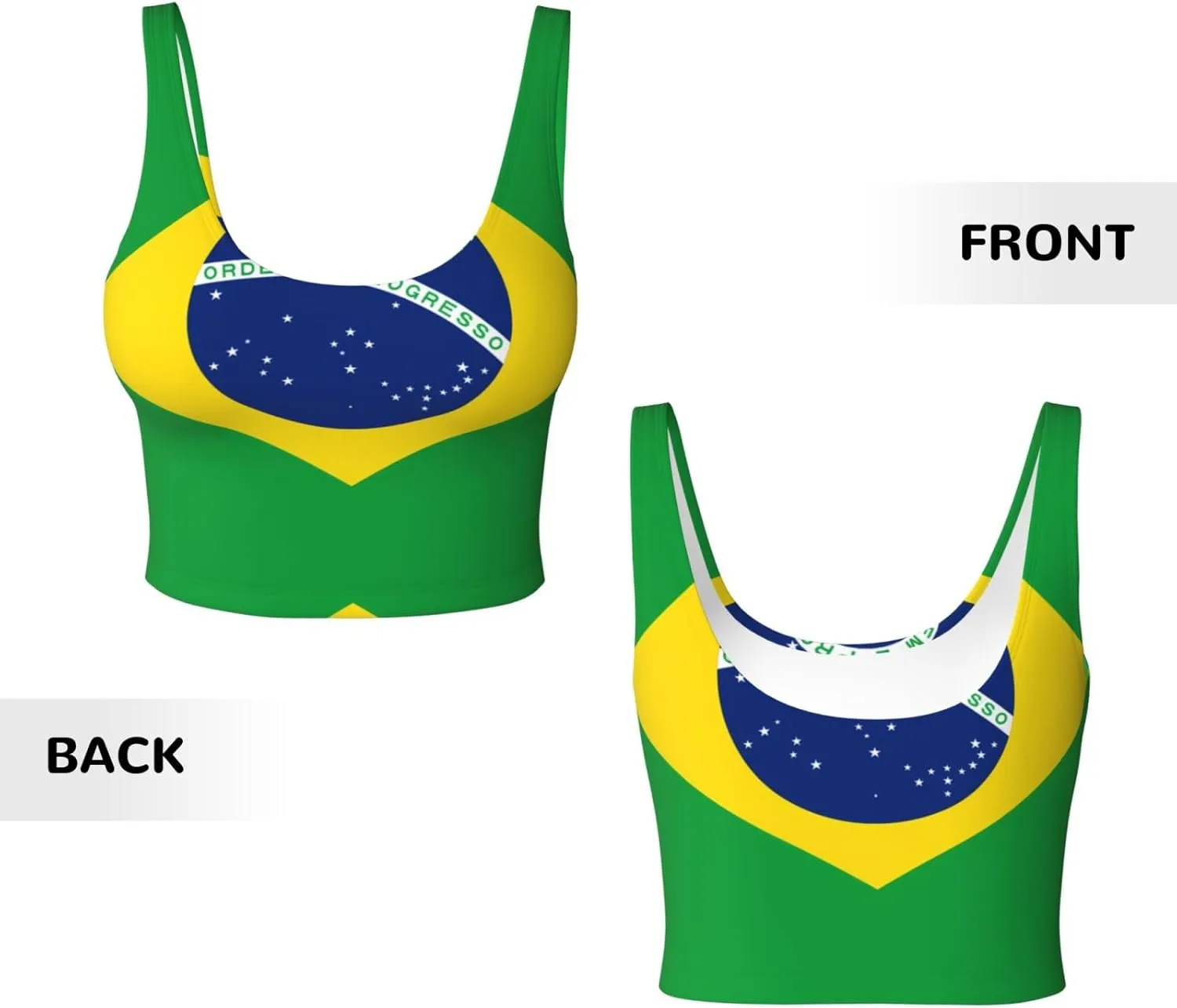 Brazilian Flag Women's Sexy Sports Vest Sleeveless Athletic Gym T-Shirts Vest U-Shaped Back Quick Dry Top