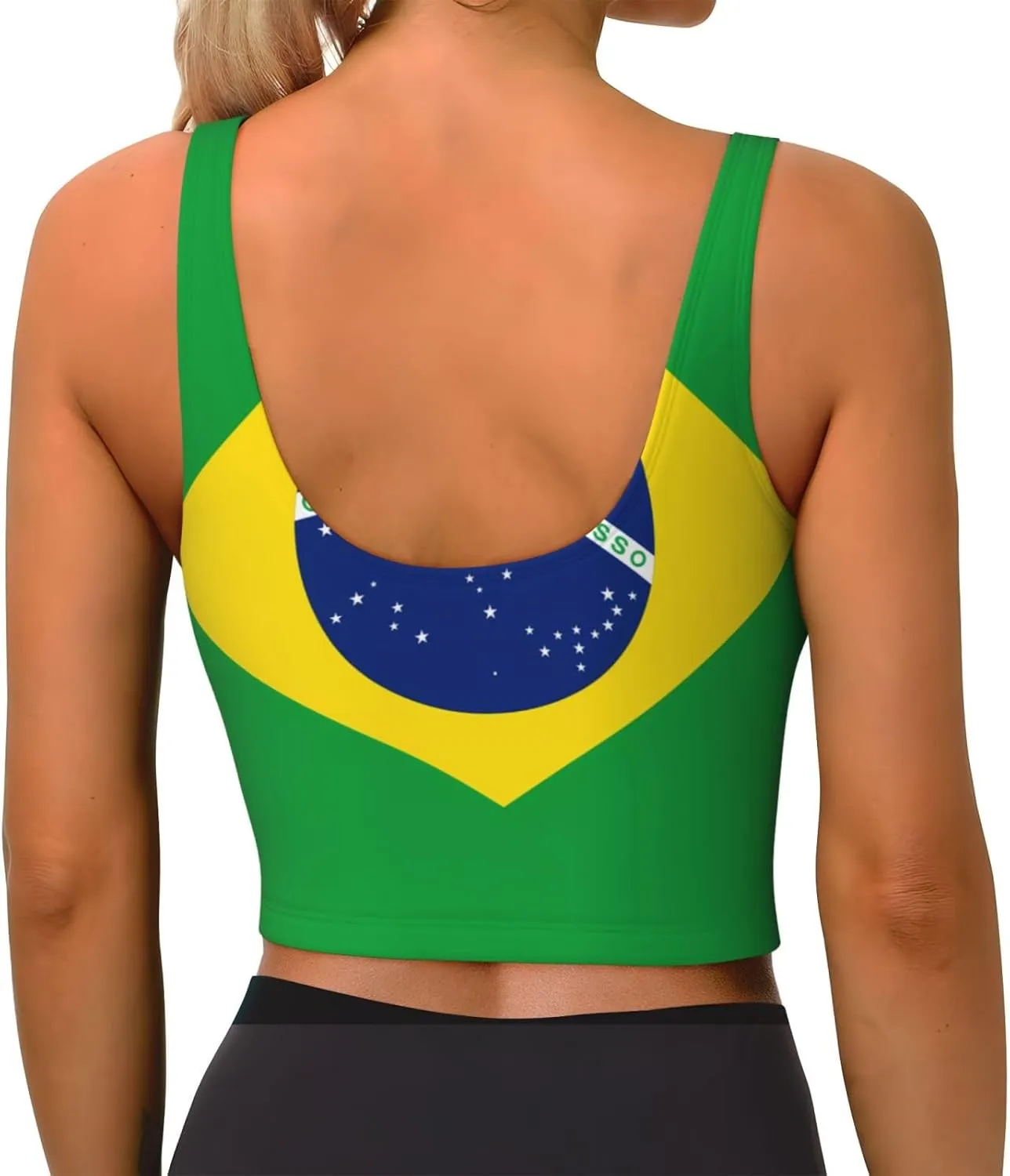 Brazilian Flag Women's Sexy Sports Vest Sleeveless Athletic Gym T-Shirts Vest U-Shaped Back Quick Dry Top