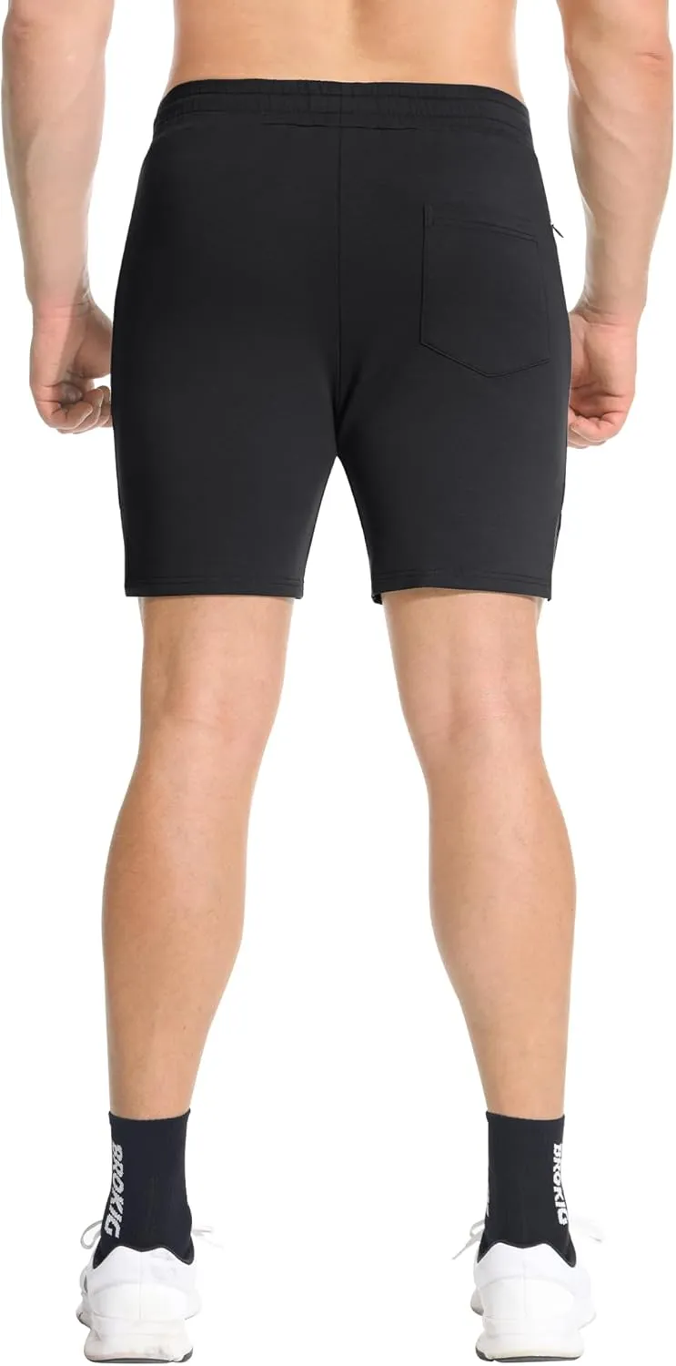 BROKIG Men's Airstretch Gym Shorts,5 Inch Slim Fit Running Exercise Athletic Workout Shorts for Men with Zipper Pockets