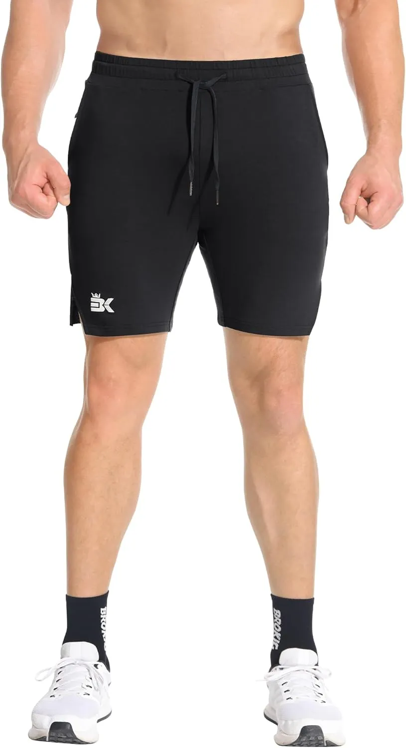 BROKIG Men's Airstretch Gym Shorts,5 Inch Slim Fit Running Exercise Athletic Workout Shorts for Men with Zipper Pockets