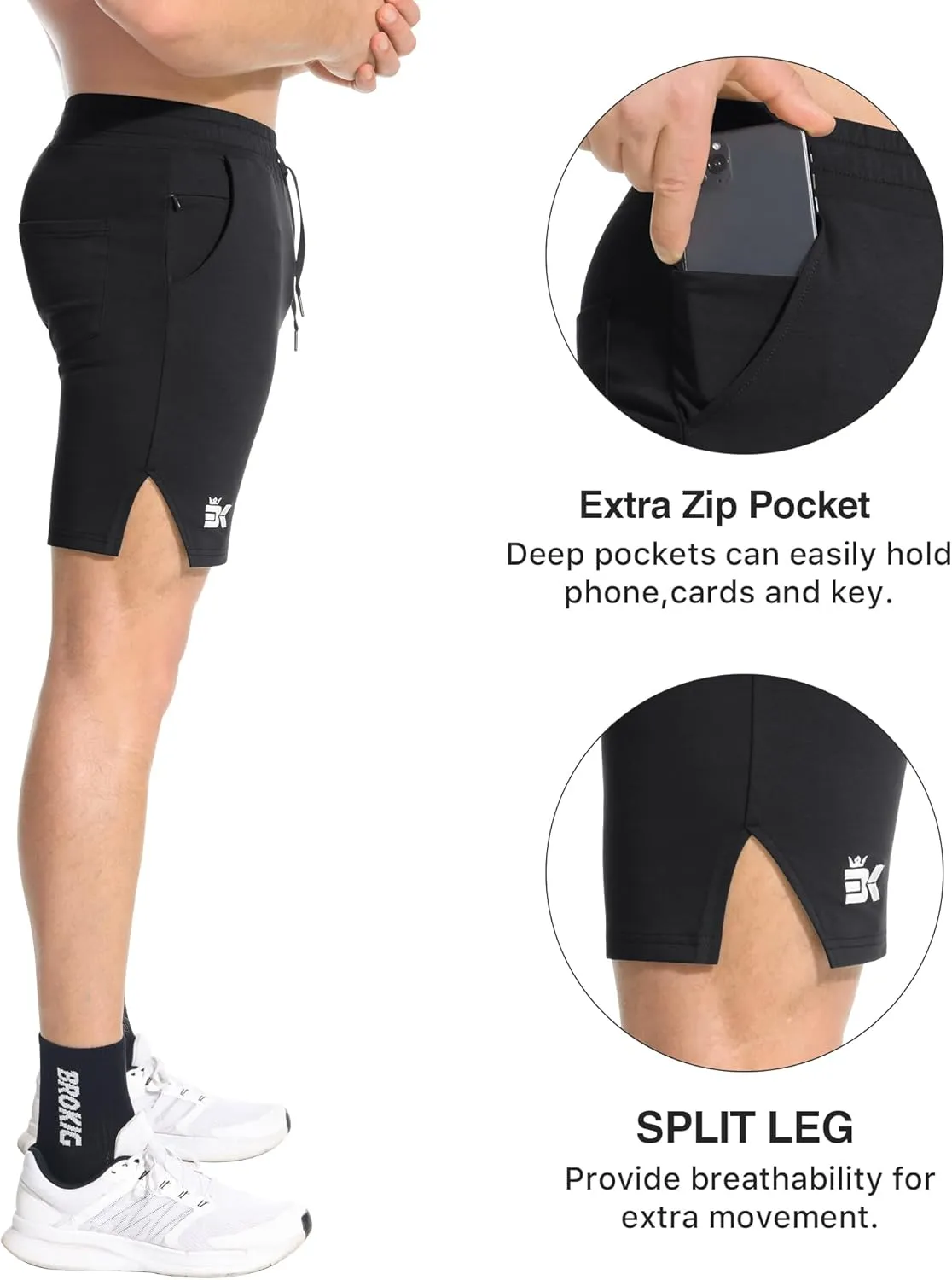 BROKIG Men's Airstretch Gym Shorts,5 Inch Slim Fit Running Exercise Athletic Workout Shorts for Men with Zipper Pockets