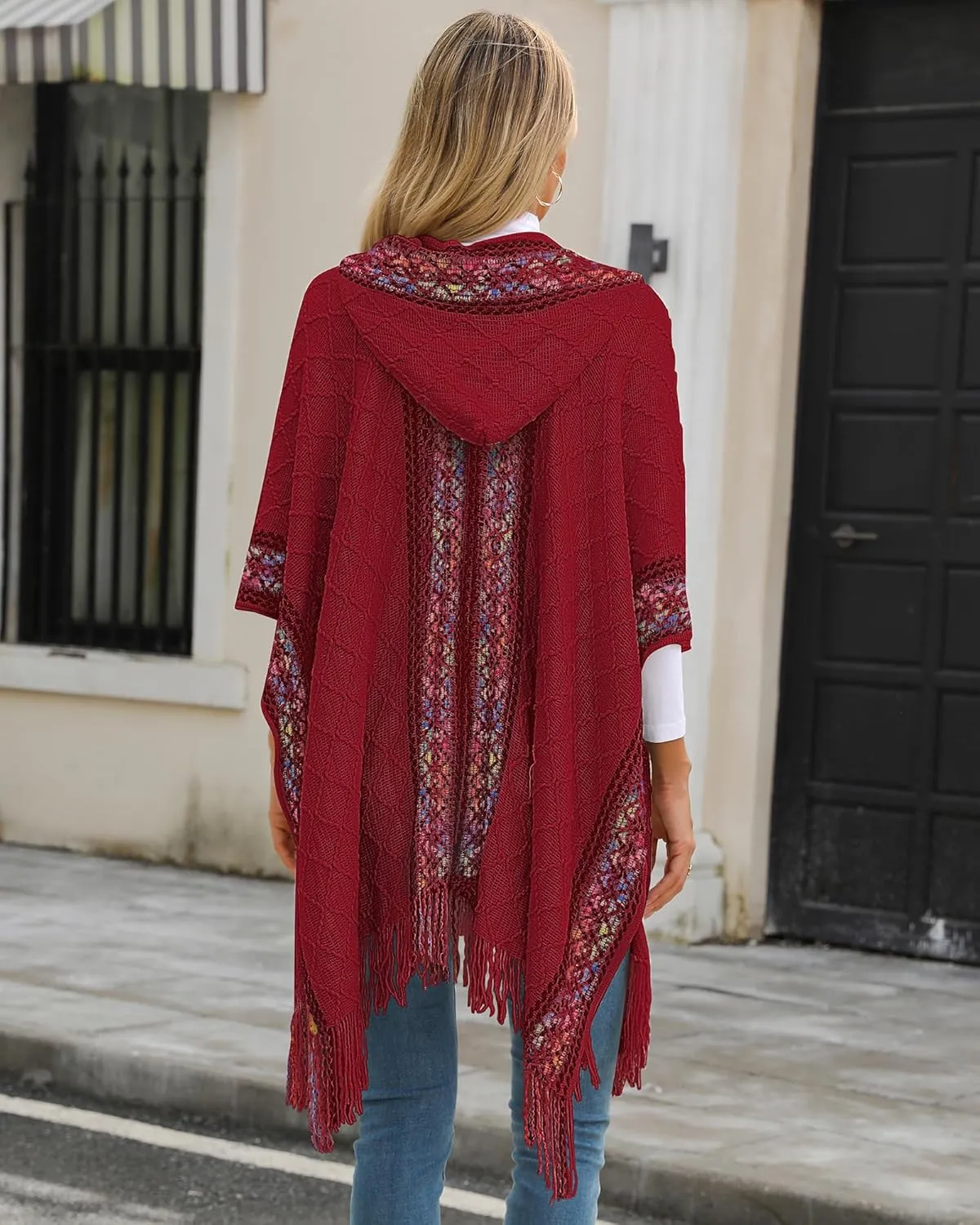 Bsubseach Knit Shawl Wraps for Women Soft Fringe Poncho Sweater Cape with Hooded for Fall Winter
