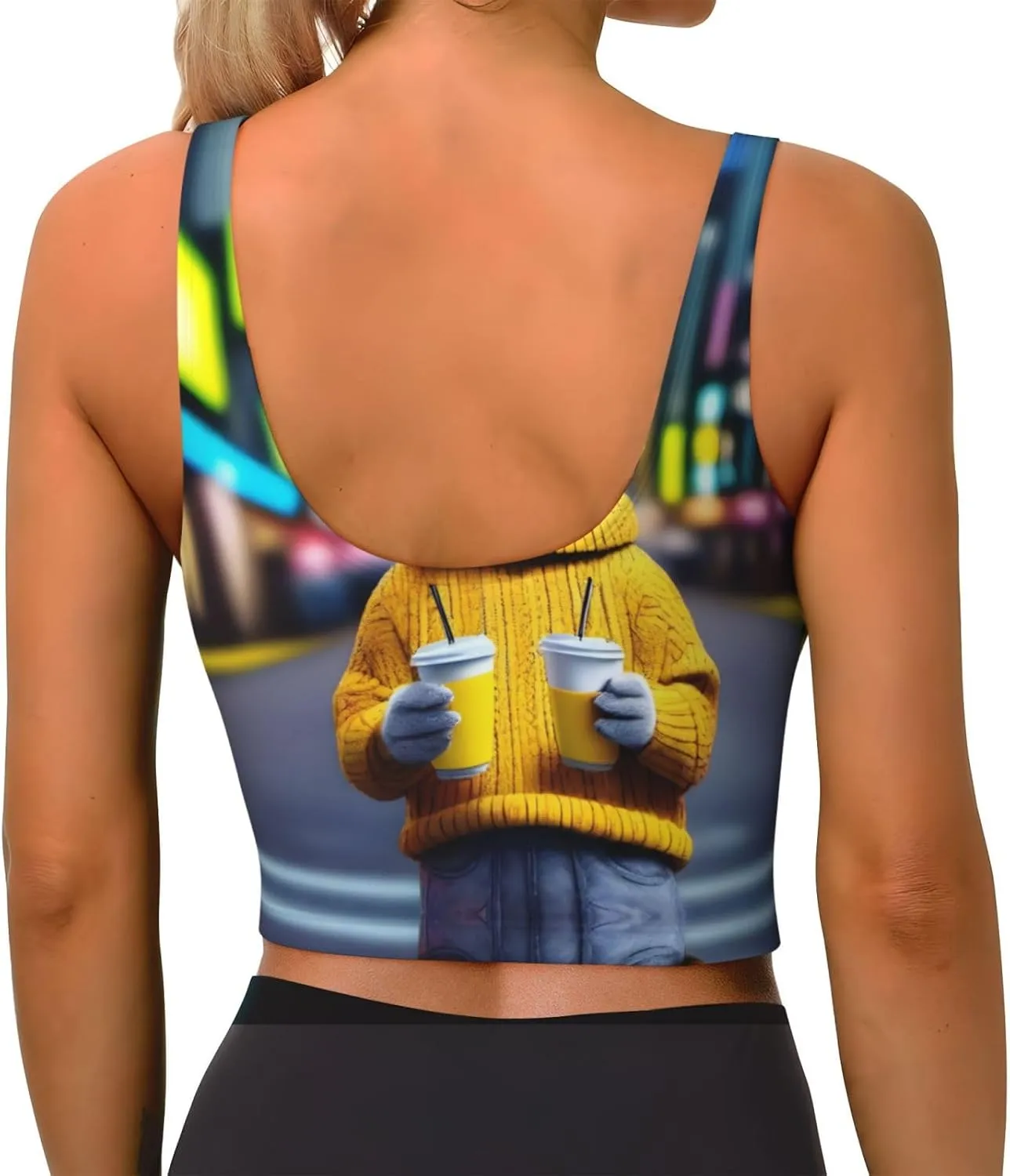 Bunny with Drink Women's Sexy Sports Vest Sleeveless Athletic Gym T-Shirts Vest U-Shaped Back Quick Dry Top