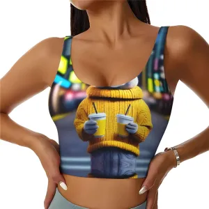 Bunny with Drink Women's Sexy Sports Vest Sleeveless Athletic Gym T-Shirts Vest U-Shaped Back Quick Dry Top