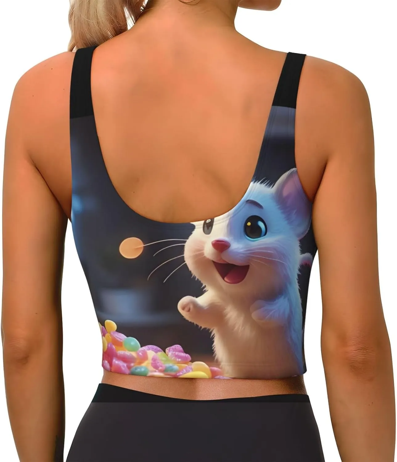 Candy Eating Mouse Women's Sexy Sports Vest Sleeveless Athletic Gym T-Shirts Vest U-Shaped Back Quick Dry Top