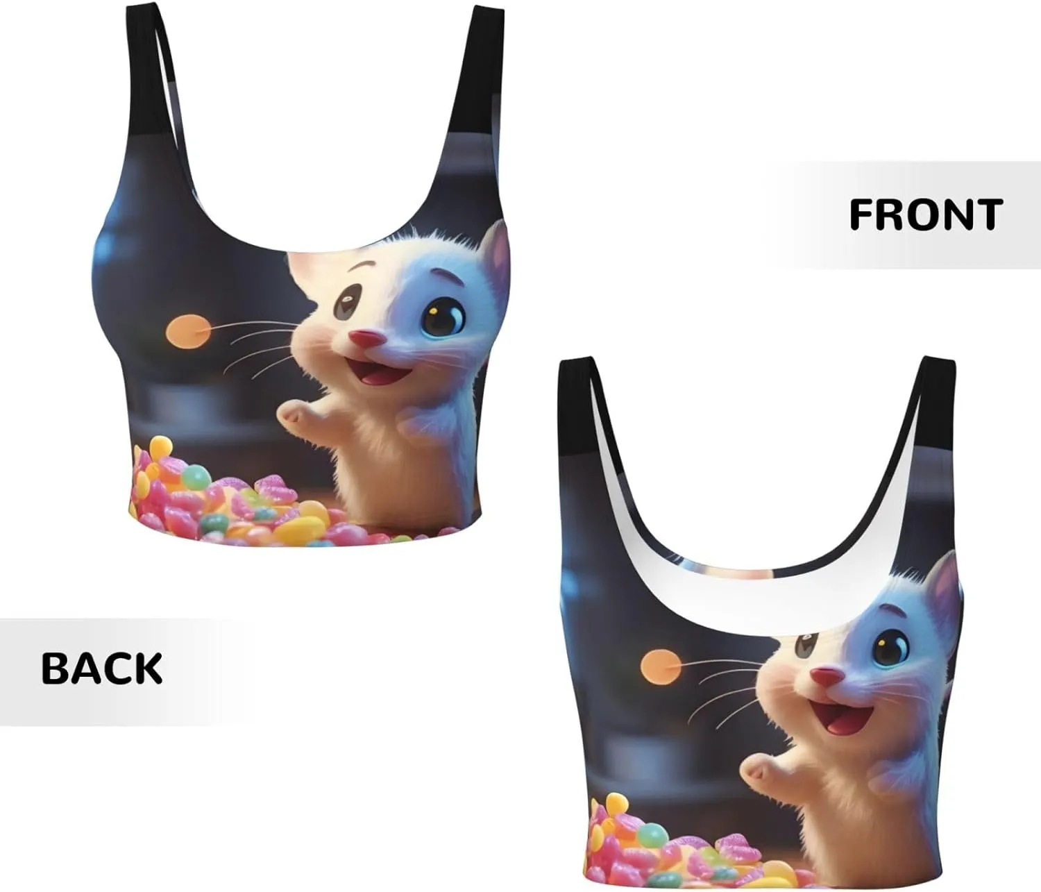 Candy Eating Mouse Women's Sexy Sports Vest Sleeveless Athletic Gym T-Shirts Vest U-Shaped Back Quick Dry Top