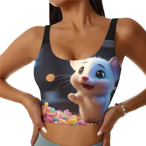 Candy Eating Mouse Women's Sexy Sports Vest Sleeveless Athletic Gym T-Shirts Vest U-Shaped Back Quick Dry Top