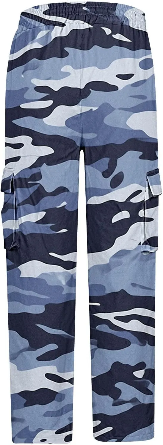 Cargo Pants for Men Classic-Fit Multi Pockets Work Pants Elastic Waist Drawstring Hiking Pants Casual Outdoors Pants