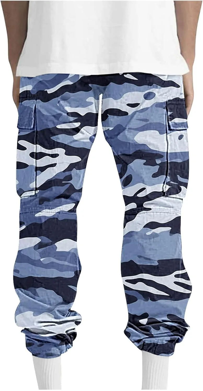Cargo Pants for Men Classic-Fit Multi Pockets Work Pants Elastic Waist Drawstring Hiking Pants Casual Outdoors Pants