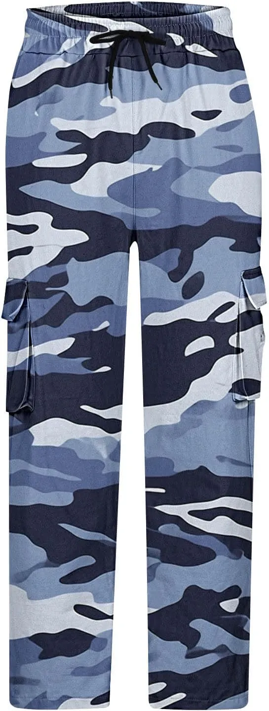 Cargo Pants for Men Classic-Fit Multi Pockets Work Pants Elastic Waist Drawstring Hiking Pants Casual Outdoors Pants