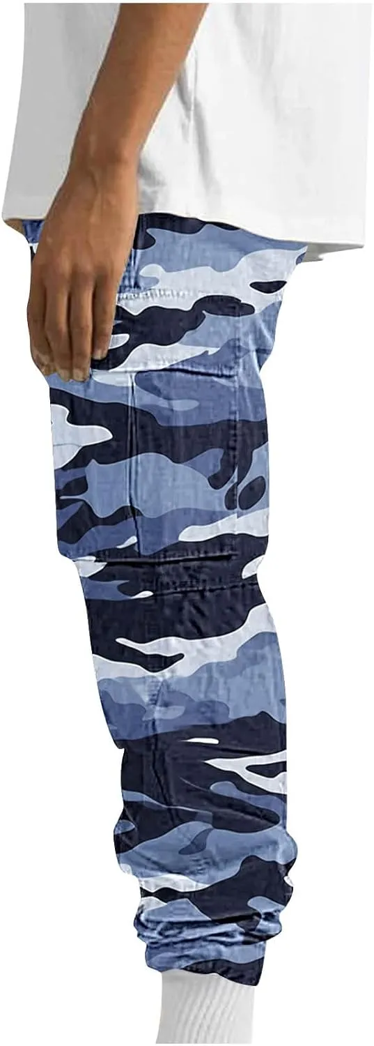 Cargo Pants for Men Classic-Fit Multi Pockets Work Pants Elastic Waist Drawstring Hiking Pants Casual Outdoors Pants