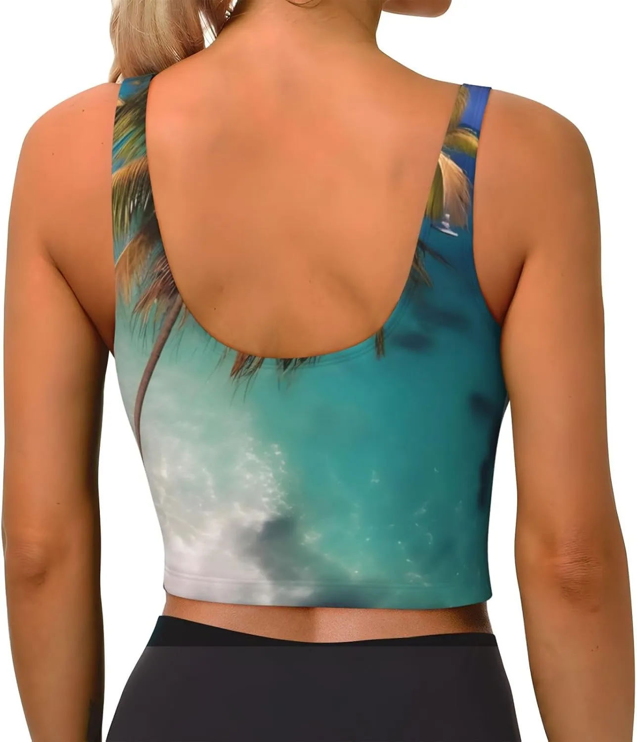 Caribbean Islands Women's Sexy Sports Vest Sleeveless Athletic Gym T-Shirts Vest U-Shaped Back Quick Dry Top