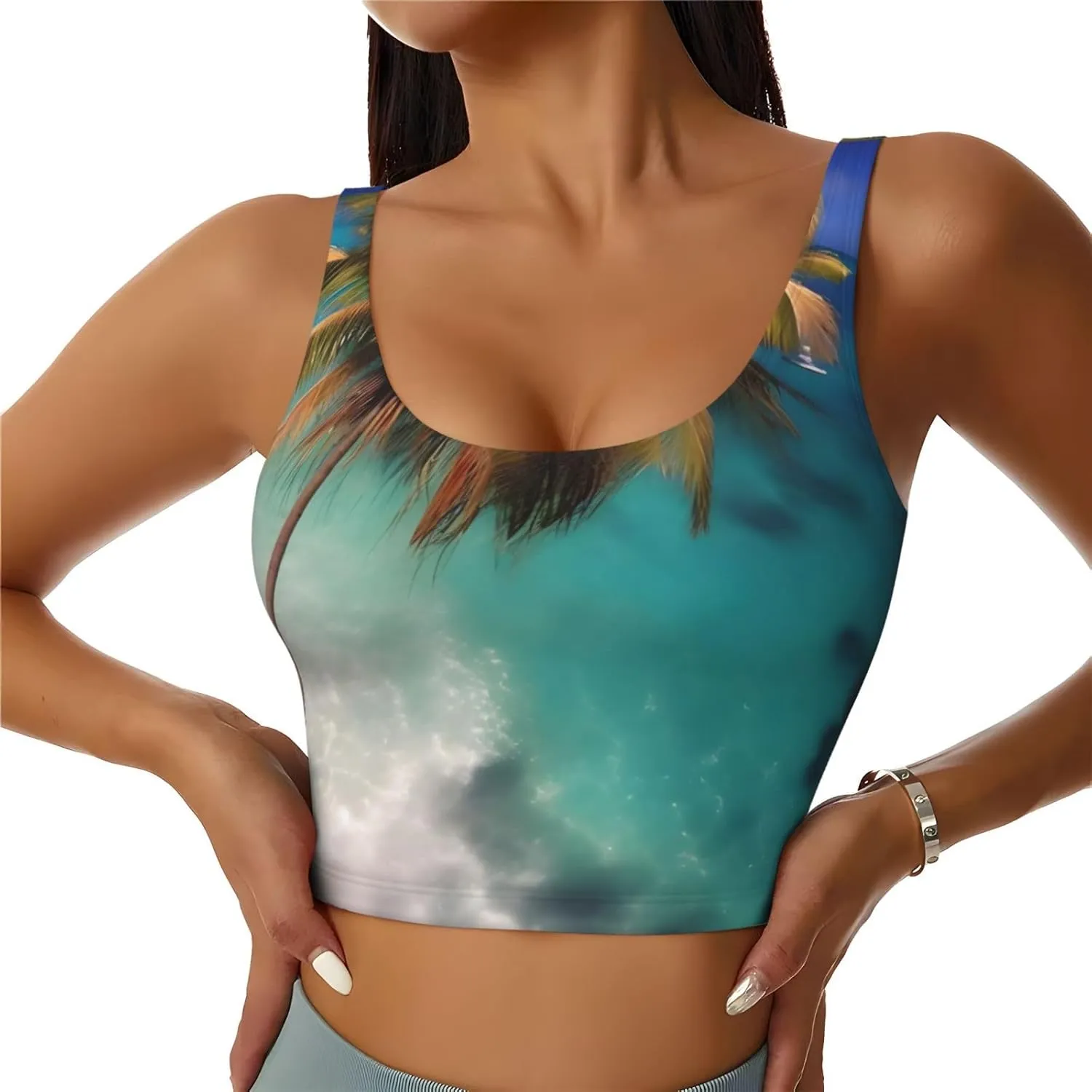 Caribbean Islands Women's Sexy Sports Vest Sleeveless Athletic Gym T-Shirts Vest U-Shaped Back Quick Dry Top