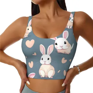 Cartoon Cute Bunny Women's Sexy Sports Vest Sleeveless Athletic Gym T-Shirts Vest U-Shaped Back Quick Dry Top