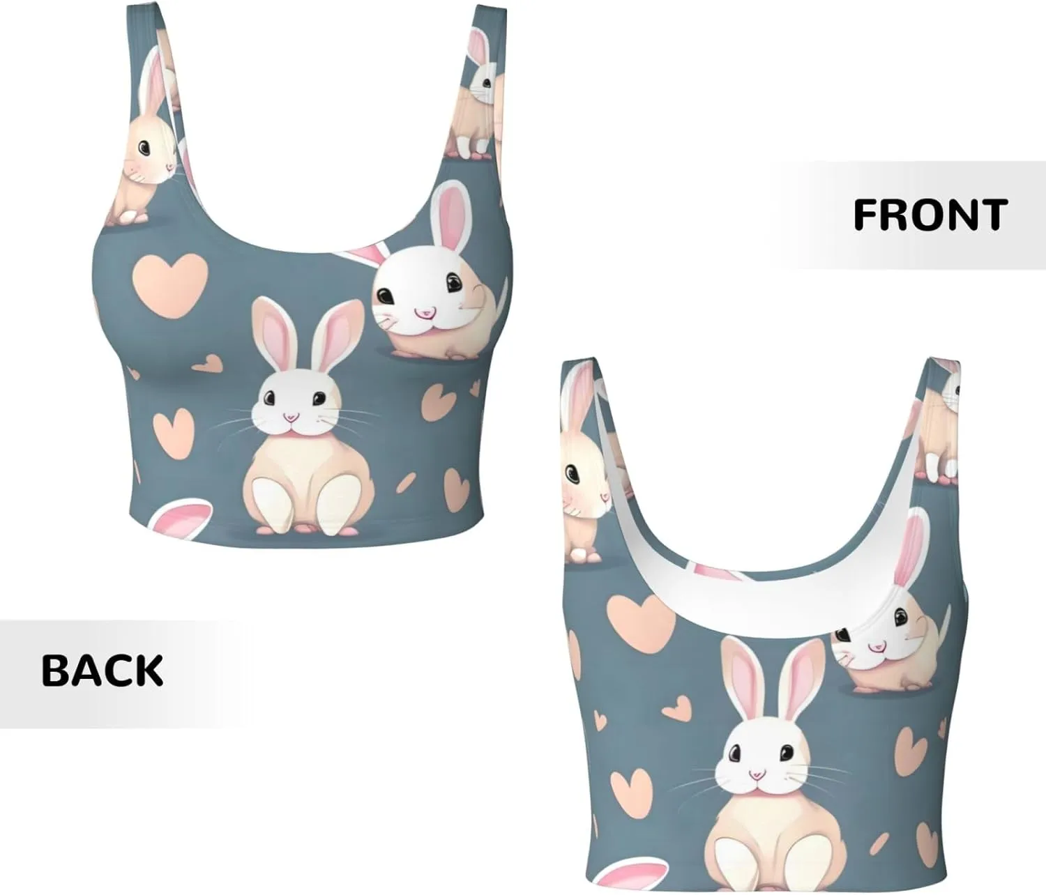 Cartoon Cute Bunny Women's Sexy Sports Vest Sleeveless Athletic Gym T-Shirts Vest U-Shaped Back Quick Dry Top