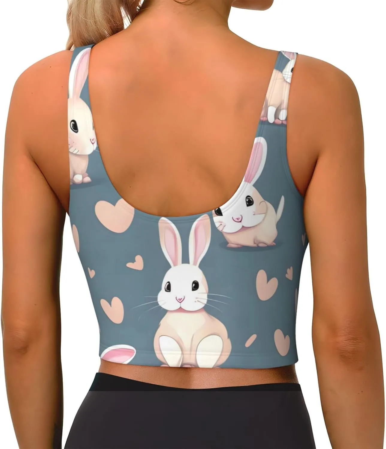 Cartoon Cute Bunny Women's Sexy Sports Vest Sleeveless Athletic Gym T-Shirts Vest U-Shaped Back Quick Dry Top
