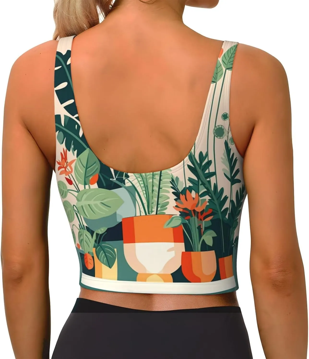 Cartoon Small Green Plant Women's Sexy Sports Vest Sleeveless Athletic Gym T-Shirts Vest U-Shaped Back Quick Dry Top