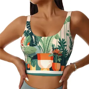 Cartoon Small Green Plant Women's Sexy Sports Vest Sleeveless Athletic Gym T-Shirts Vest U-Shaped Back Quick Dry Top